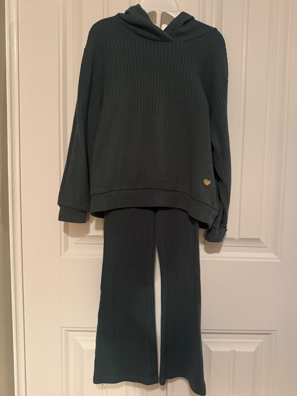 H&M Cozy Ribbed Hooded Sweater & Pants in Dark Green